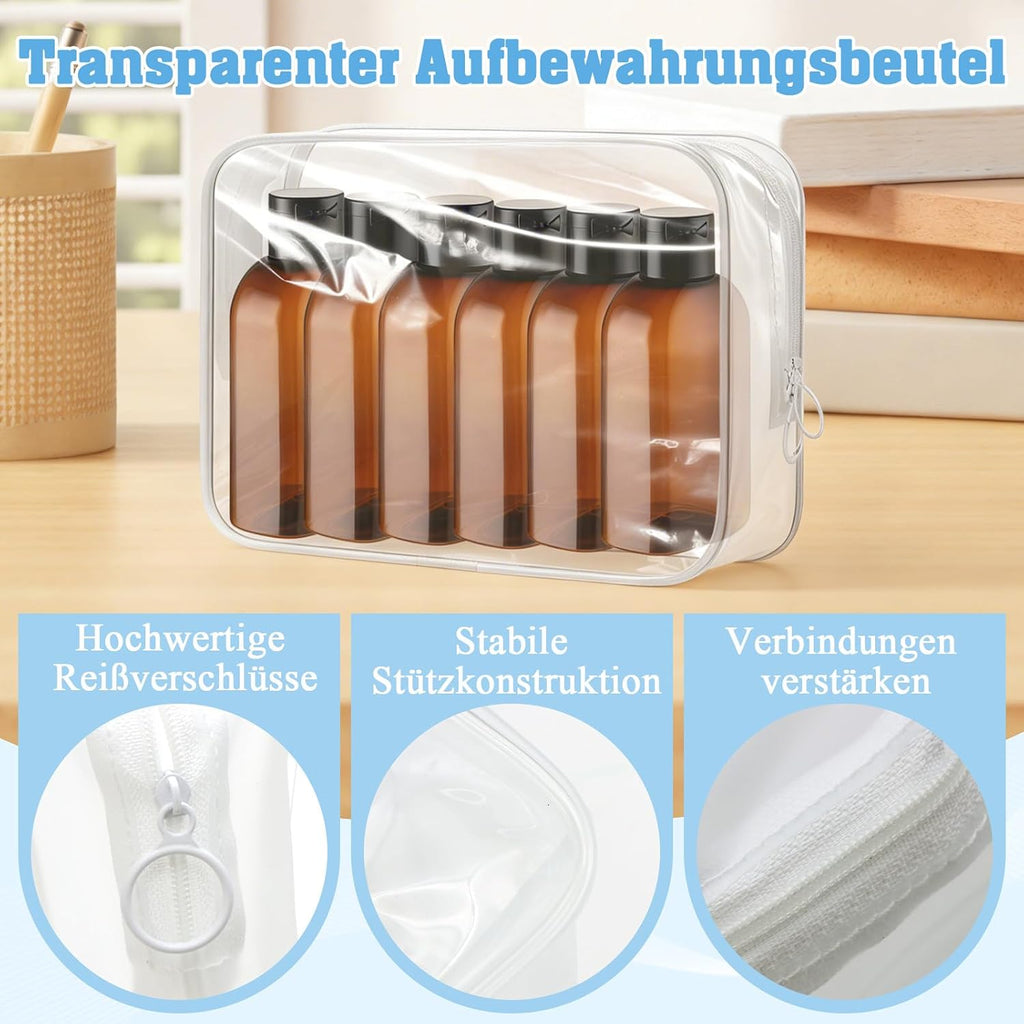 6 Stück Reiseflaschen Für Toilettenartikel,100Ml Reiseflaschen Set Mit Flip Cap Mit Etiketten,Wiederverwendbar Reiseflaschen Zum Befüllen,Geeignet Für Toilettenartikel/Camping/Reisen(Braun)