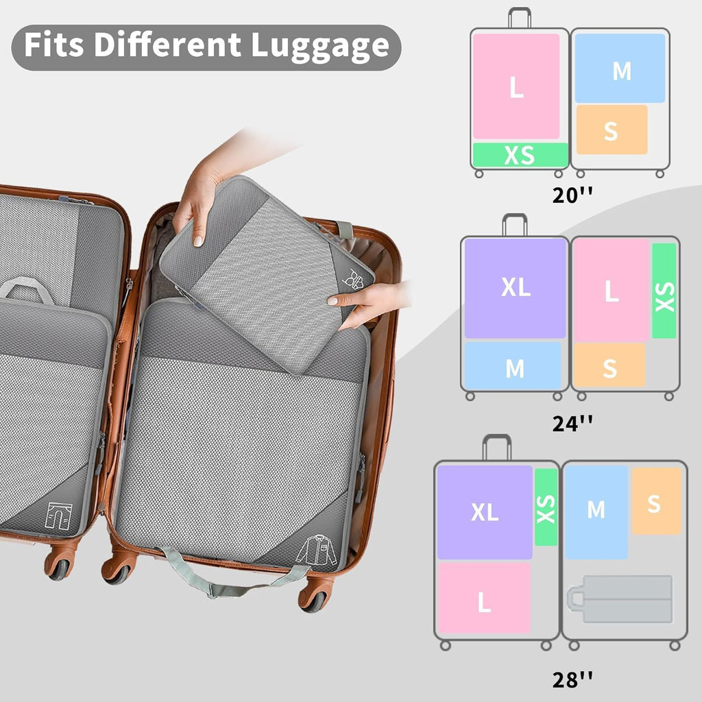 Grau Koffer Organizer Set, 6 Teilige Compression Packing Cubes, Kofferorganizer, Travel Organizer, Kompression Packwürfel Set Für Koffer Rucksack Handgepäck