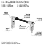 Rolling Square Incharge 6 - Schlüsselanhänger Mit Usb-C-Kabel, Universal-Smartphone-Kabel, Geschenk Für Männer, Handy-Aufladegerät 6-In-1, Technologisches Gadget, Silber, Lightning-Kabel 15 W