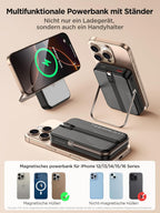 Aioneus Powerbank Für Magsafe, Magnetische Power Bank 10000Mah, PD 22,5W Schnellladung Wireless Powerbank Mit Integriertem USB-C Kabel, Klappbarer Ständer, Kompatibel Mit Iphone 16/15/14/13/12 Serien