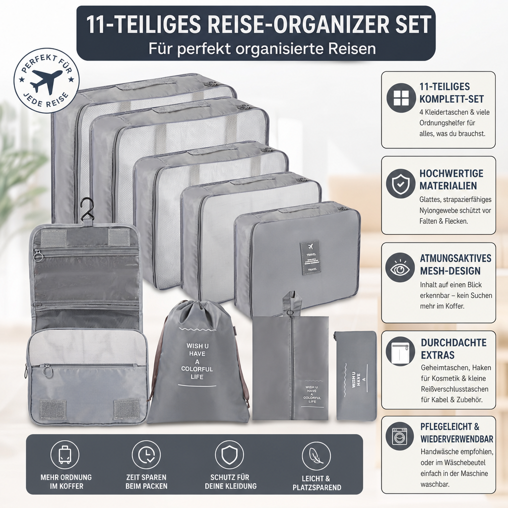 11-Piece Luggage Organizer Set - Waterproof & Lightweight