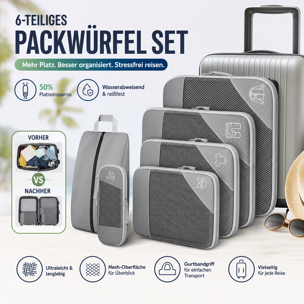 Packing Cube Set 6-Piece – Compression, Suitcase Organizer