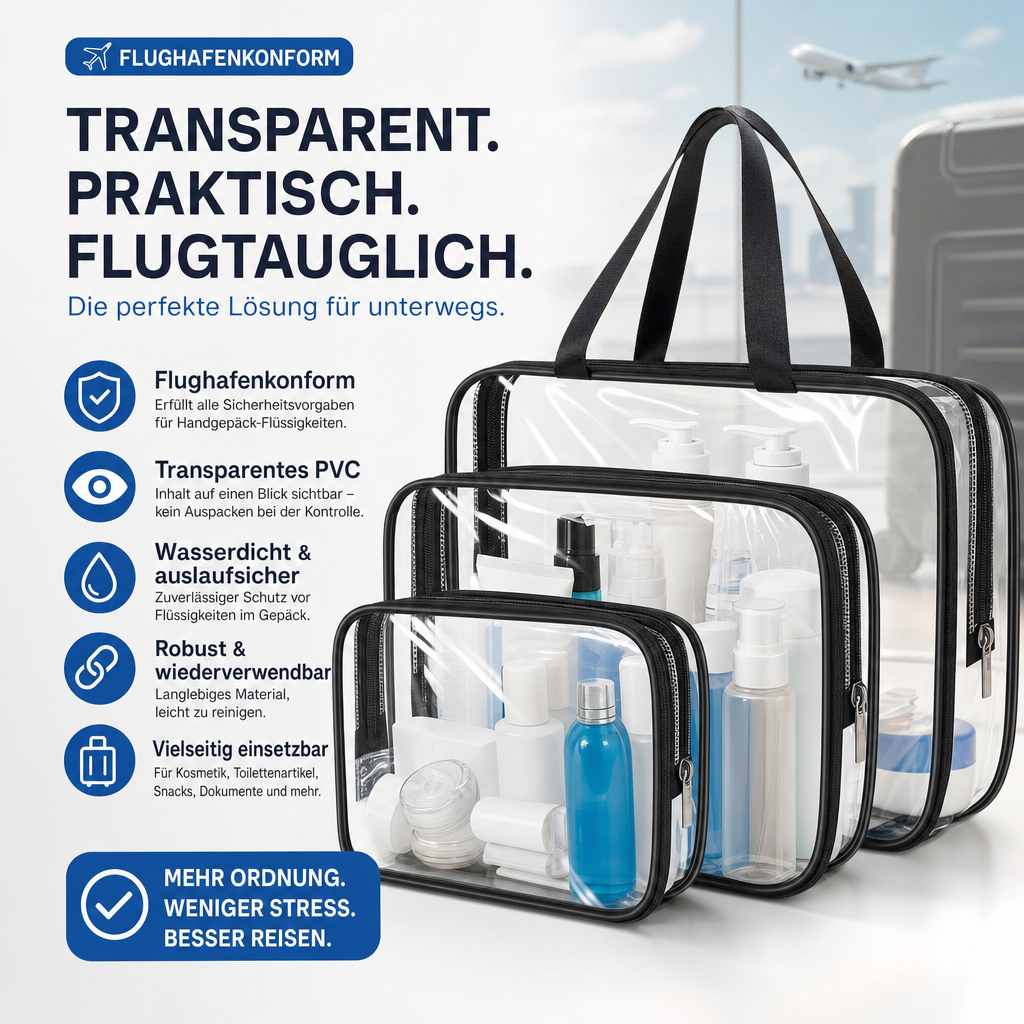 Transparent Toiletry Bag Airplane – PVC, Waterproof