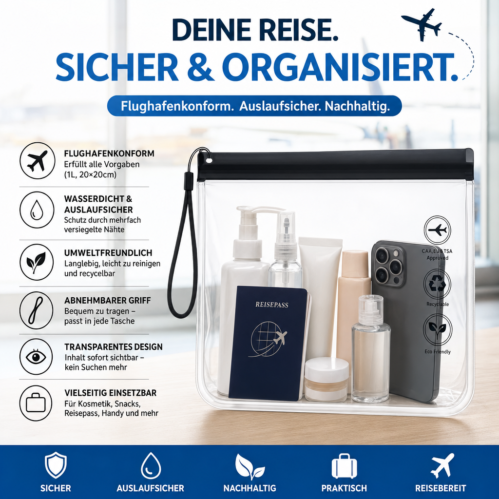 Transparent Toiletry Bag Set of 4 – 1L, Airplane, 20x20cm