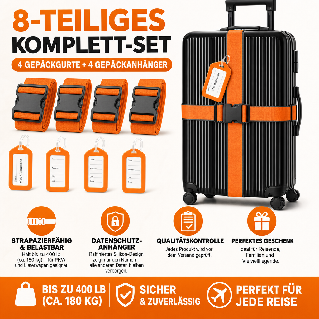 Luggage Straps & Tags 8-Piece Set – Heavy-Duty, 400 lb