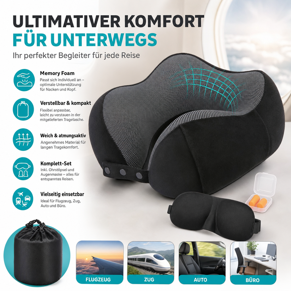 Airplane Neck Pillow Memory Foam – Ergonomic, Adjustable