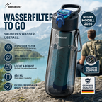 BERGKVIST® Outdoor Water Filter Bottle OBSIDIAN [650ml] With Compass | Water Bottle With Filter For Clean Drinking Water, Water Purification For Camping, Prepper & Survival Gear