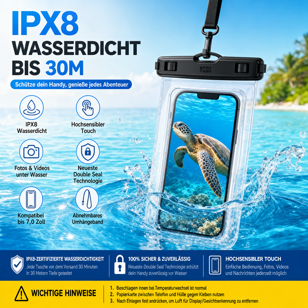 YOSH Waterproof Phone Pouch [2 Pack], 7.0 Inch IPX8 Underwater Phone Case, Waterproof Phone Bag for iPhone 17 16 15 14 Pro Max XS Samsung S26 S25 S24 S23 Ultra A56 Xiaomi 17 15 - Clear