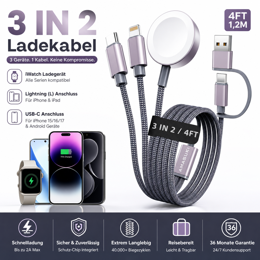 3 in 2 Ladekabel Multi Charger Cable